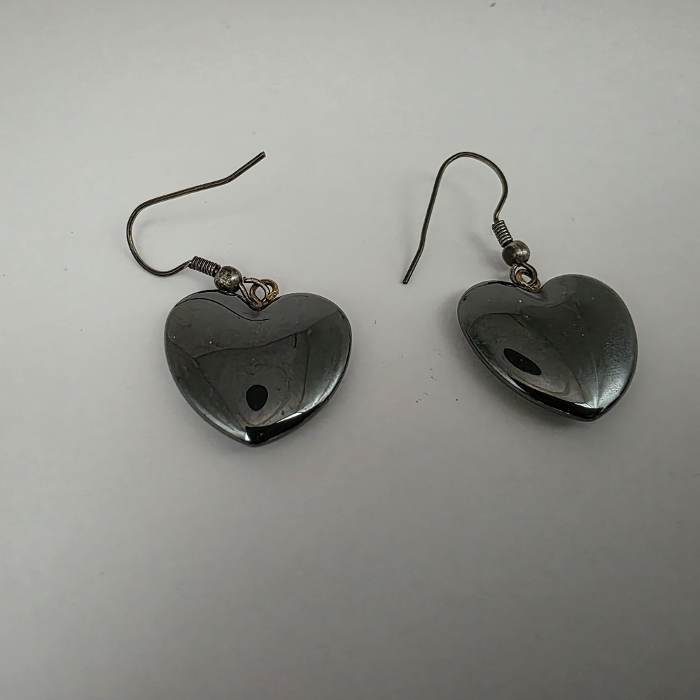 Handmade Hematite Earrings Fishhook Vintage